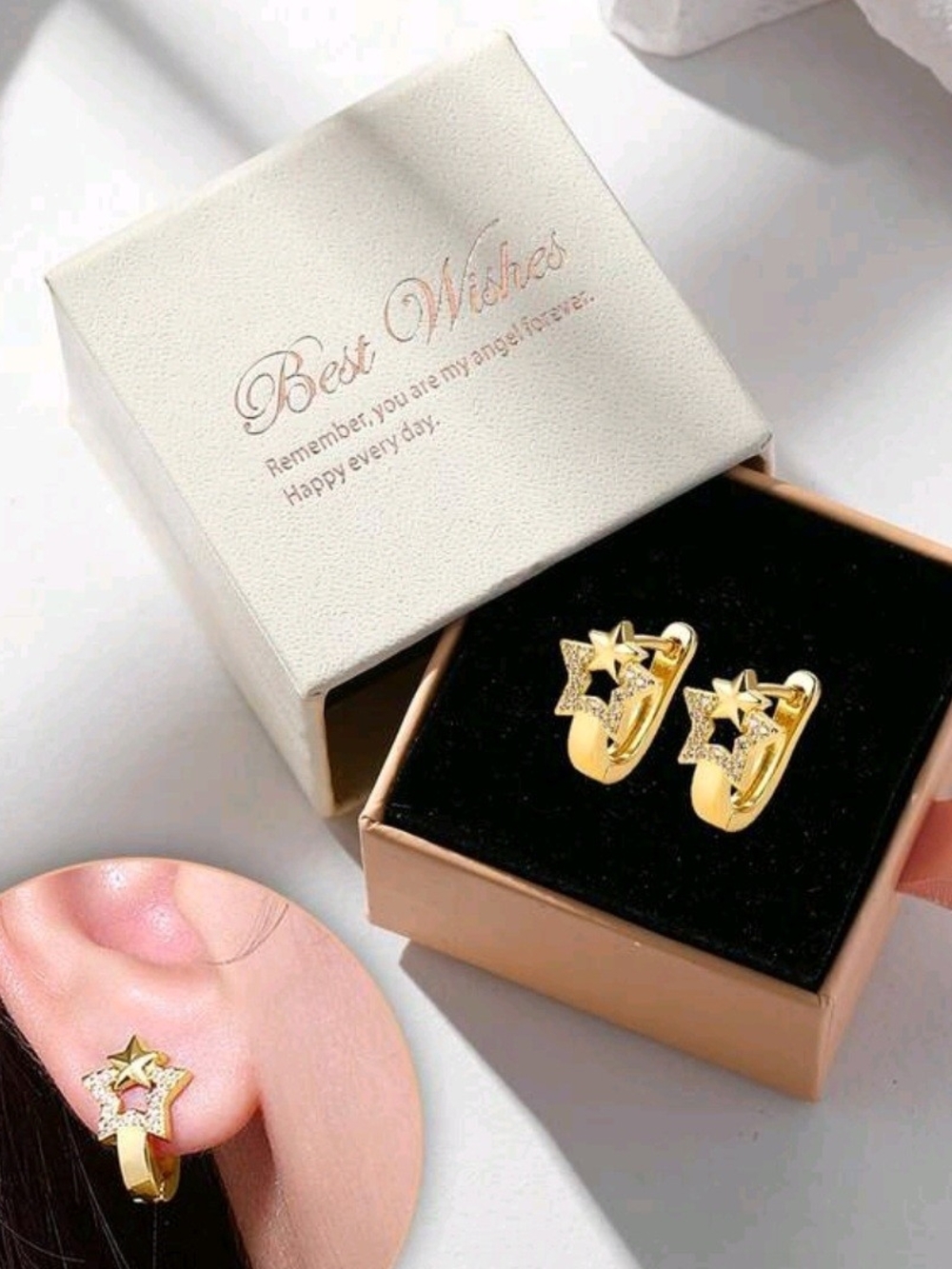 Delicate Gold Star Hoop Earrings - Best Wishes
